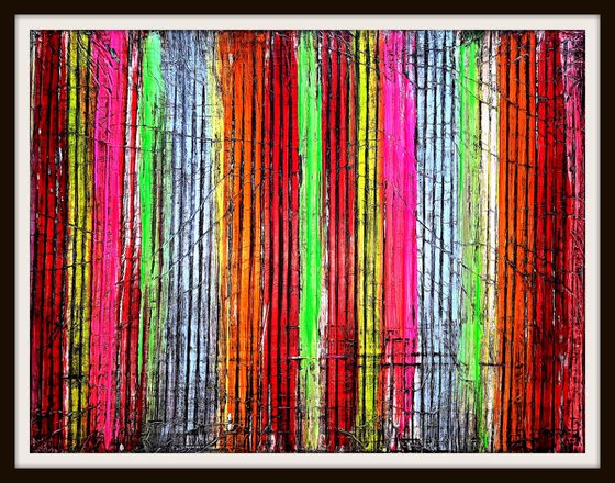Among colorful reeds (n.225) - abstract landscape - 80 x 60 x 2,50 cm - ready to hang - acrylic painting on stretched canvas