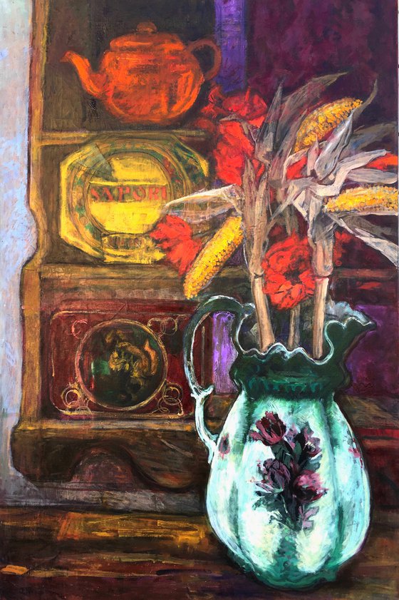 Still life with Victorian jug and Italian Biscottis