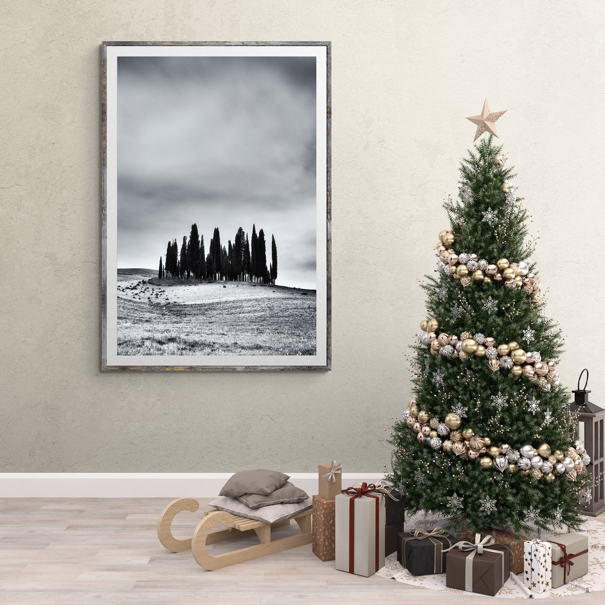 Impressionistic Landscape Photograph By Karim Carella, 26 X 37", I Cipressini (Studio 2), Original Artwork