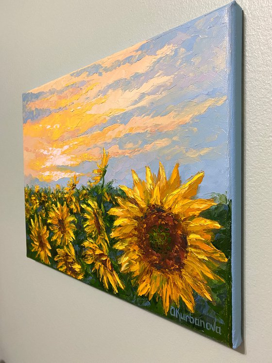 Sunflowers at sunset