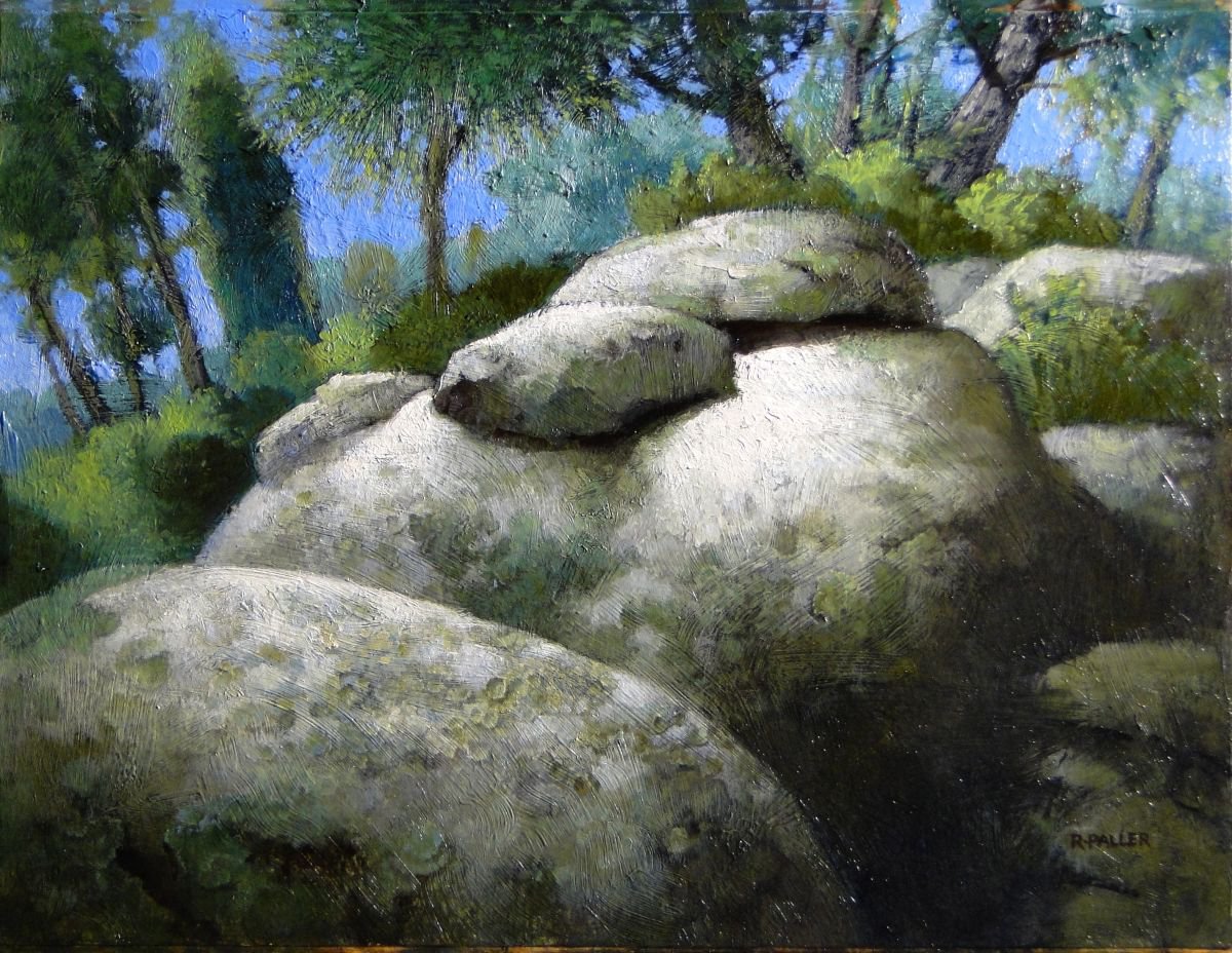 Photorealistic Landscape Oil Painting By Rick Paller, 17 X 13", Rock Outcropping, Original Artwork