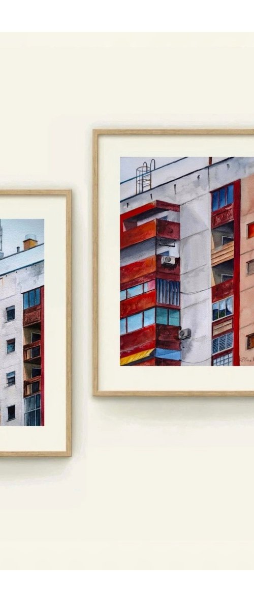2 paintings - Rooftop stillness by Elina V.G.