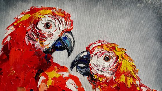 World for two -  parrots oil painting, bird, parrots, painting on canvas, gift, parrots art, art bird, animals oil painting