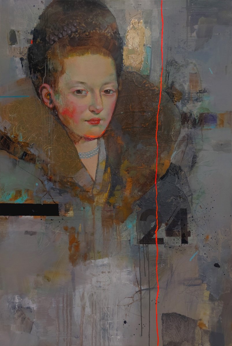 Expressive Portrait Oil Painting By Victor Sheleg, 31 X 47", Renaissance Portrait 4, Original Artwork