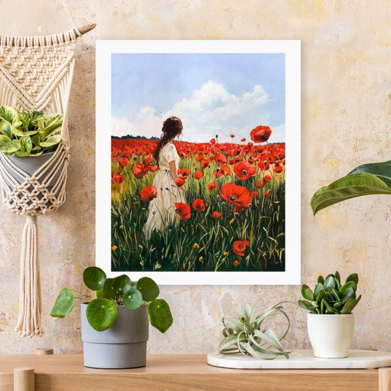 Woman in a red poppy field