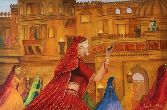 Dancers - Indian dancers oil painting