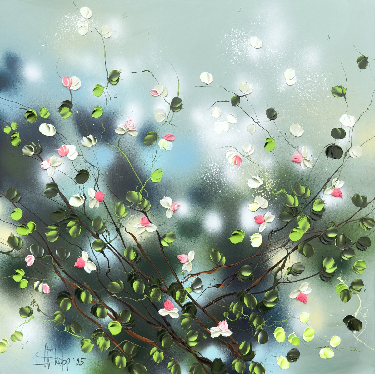 Expressive Abstract Acrylic Painting By Anastassia Skopp, 35 X 35, Morning Serenity, Original Artwork