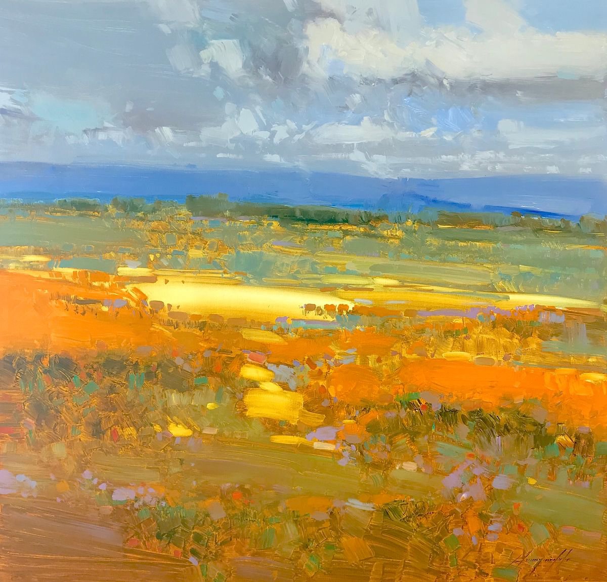 Field of Yellow Flowers, Original oil painting, Artfinder