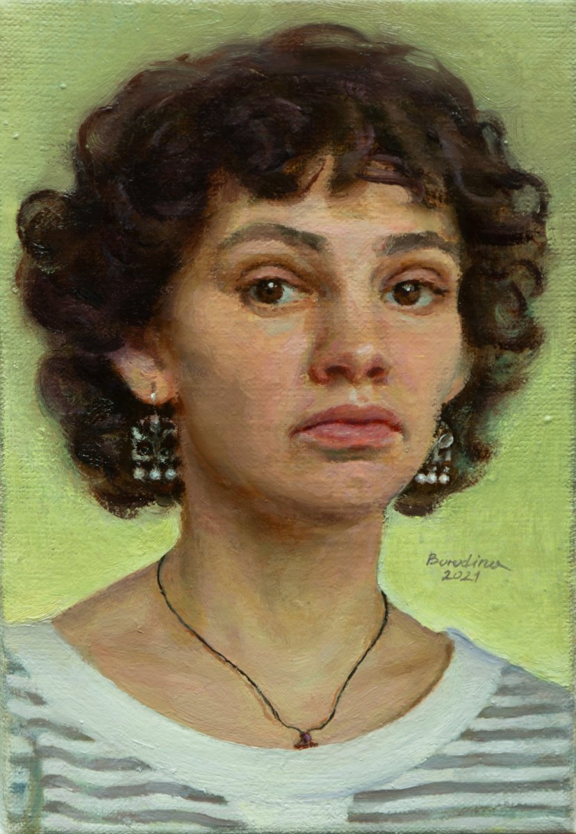 Impressionistic Portrait Oil Painting By Anastasia Borodina, 11 X 14, Self-Portrait In Fayum Style, Original Artwork