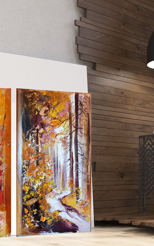 Autumn Painting set, Fall Canvas art, Set paintings by Annet Loginova