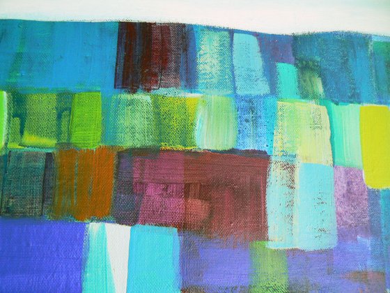 Patchwork landscape (large contemporary semi abstract painting, ready to hang abstract landscape)