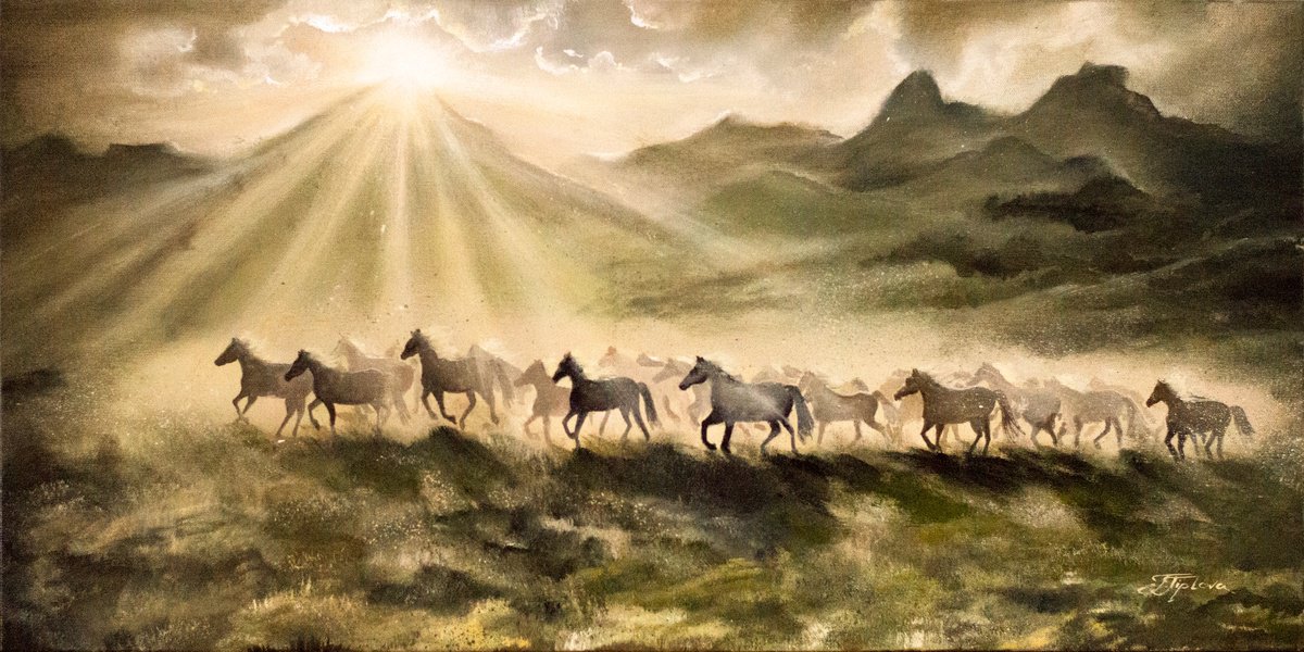 Impressionistic Landscape Oil Painting By Tetiana Tiplova, 32 X 16", Free Spirit, Original Artwork