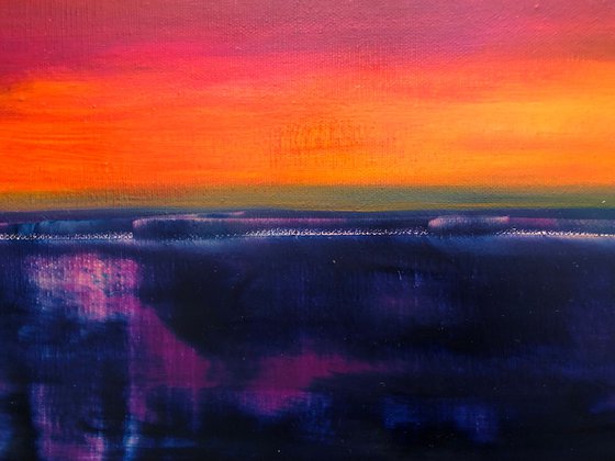 View From the Tracks...original painting oil on canvas sunset