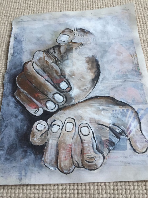 Hands Acrylic On Newspaper Face Art Hand Drawn H Artfinder