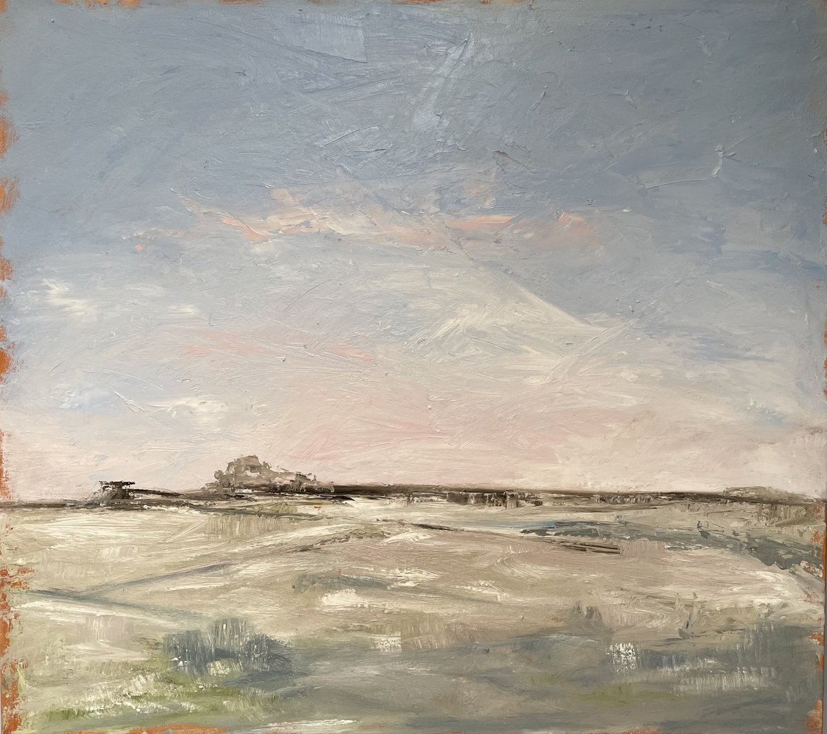 Impressionistic Landscape Oil Painting By Sherry Edmondson, 31 X 28", Winter Sky- Frozen Fields, Original Artwork