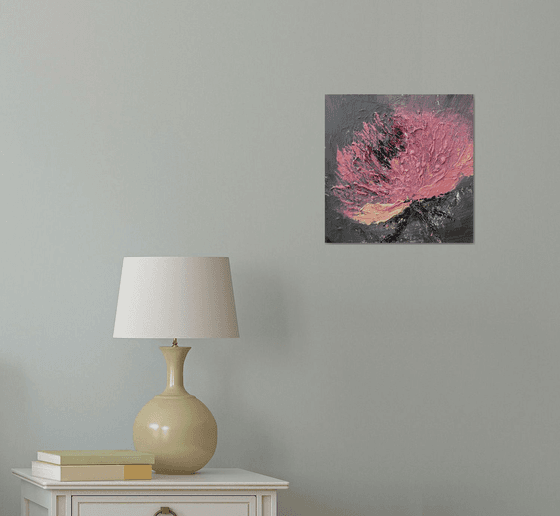 Peony on graphite original painting on canvas