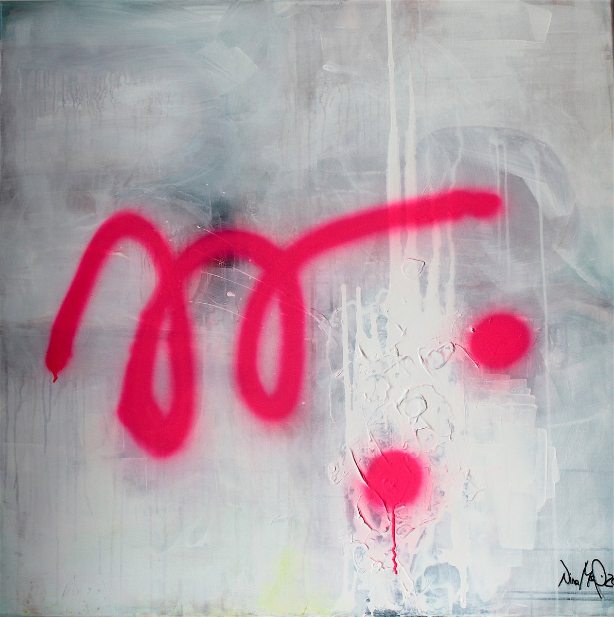 Abstract Acrylic Painting By Nina Mahnik, 39 X 39", Somebody Has Been....., Original Artwork