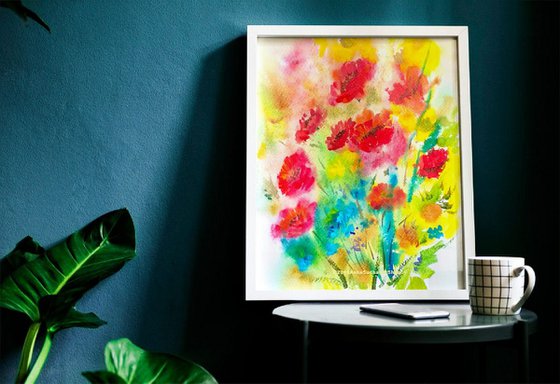 Red Poppy Abstract floral painting