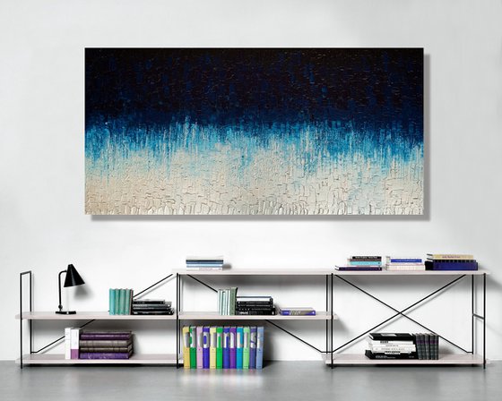 Cascade of Blue - LARGE,  TEXTURED, PALETTE KNIFE ABSTRACT ART – EXPRESSIONS OF ENERGY AND LIGHT. READY TO HANG!