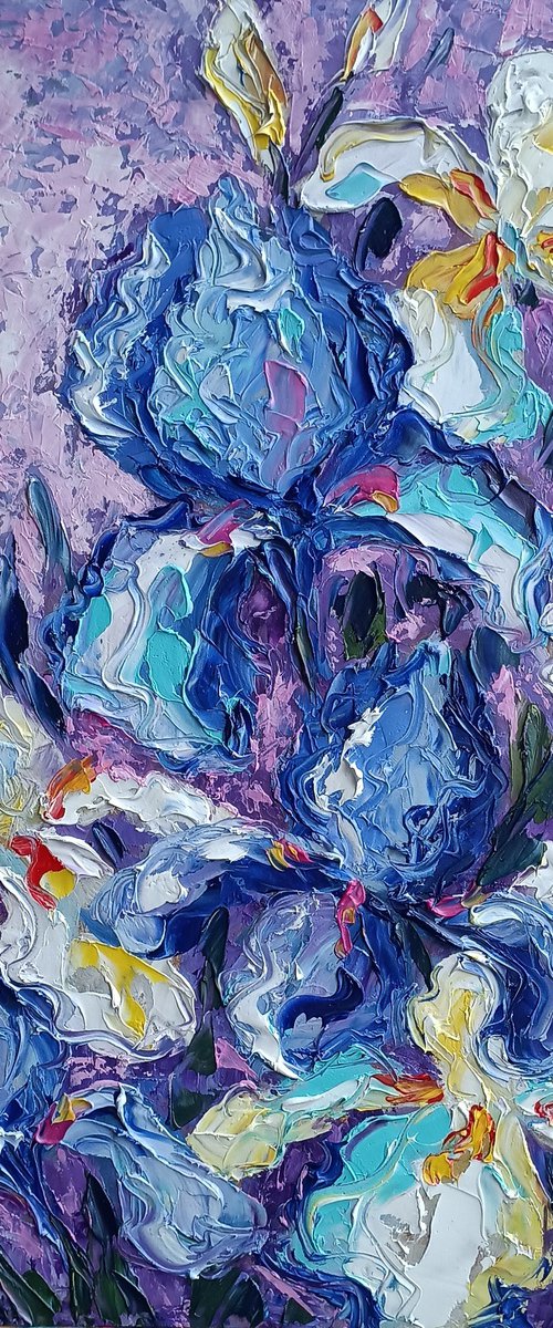 Expression flowers - irises, flowers, oil painting, irises flowers, gift idea, flowers oil painting, flowers art, gift for woman by Anastasia Kozorez