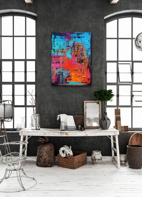 SUMMER PARTY ** COLORFUL ABSTRACT PAINTING ON CANVAS ** 80 x 60 CMS *** READY TO HANG