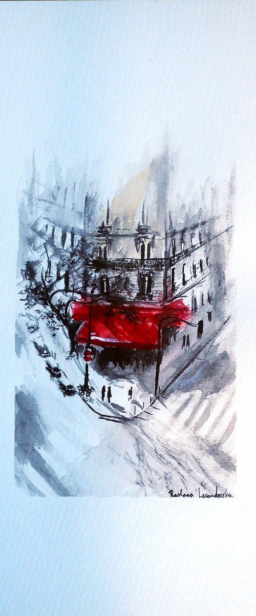 Paris Corner Cafe Watercolor by Ruslana Levandovska