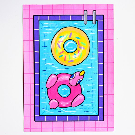 Pool Floats Pop Art Painting on A4 Paper (Unframed)