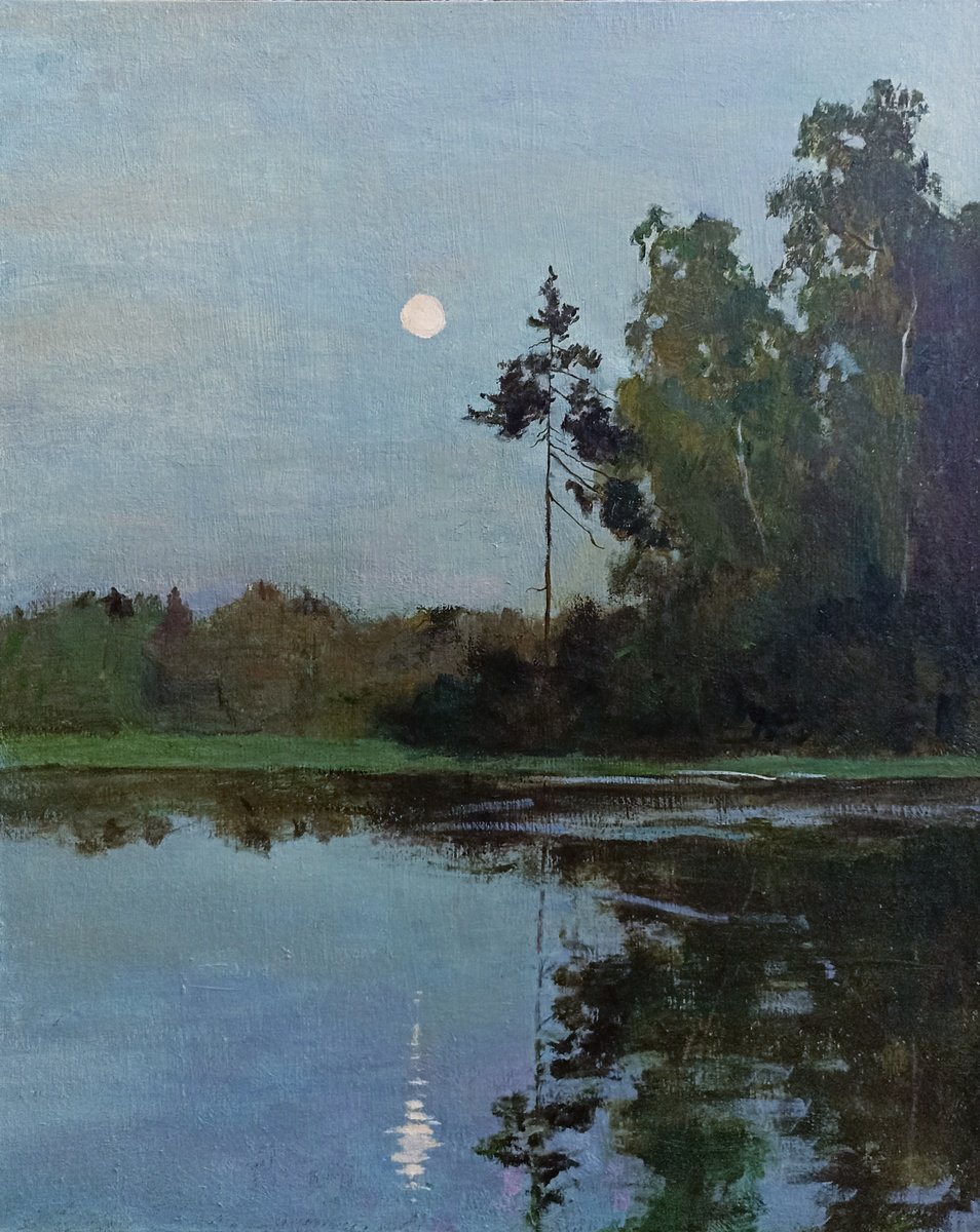 Impressionistic Landscape Oil Painting By Bohdan Dobrivskyi, 16 X 20, Twilight, Original Artwork