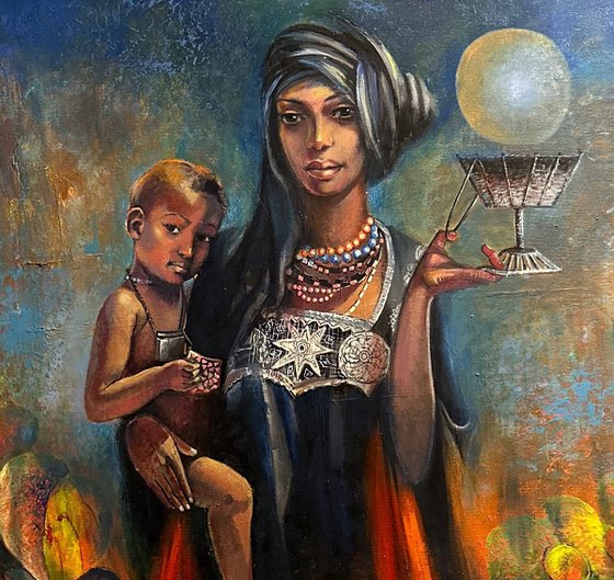 " Toubou " African Woman and Child