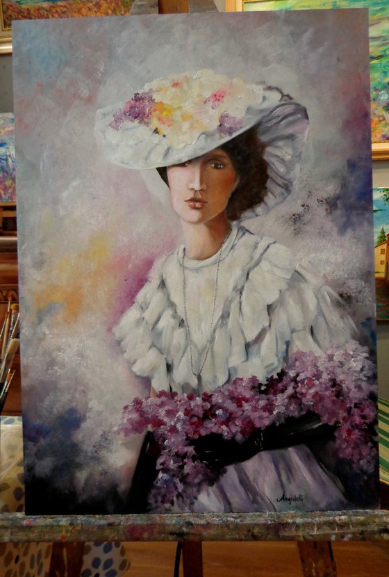 Lady with purple flowers