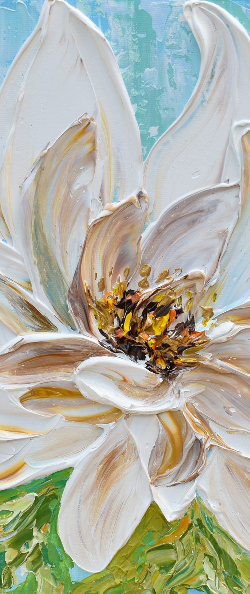 Magnolia III - Original Textured Floral Painting, Impressionist Art by Olga Tkachyk