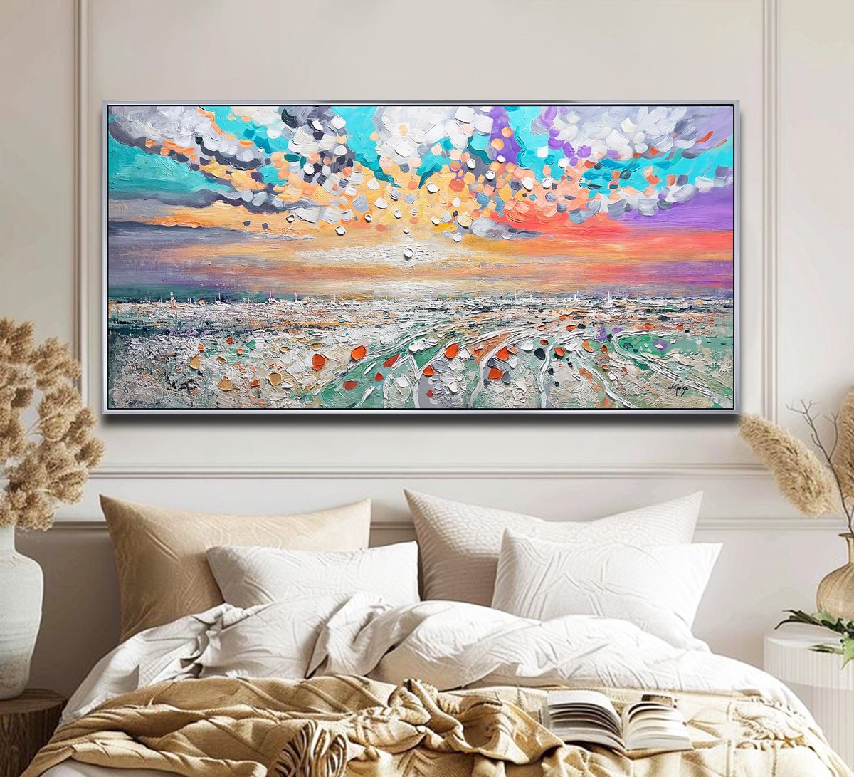 Abstract Botanical Acrylic Painting By Lana Guise, 60 X 29", Where Dreams Touch Earth, Original Artwork