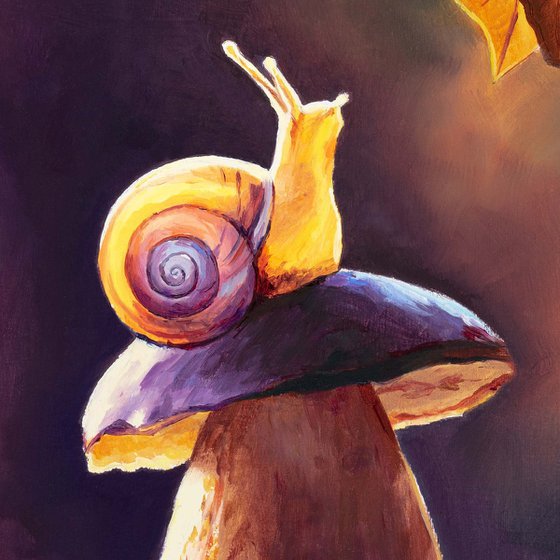 Fairytale snail on a mushroom