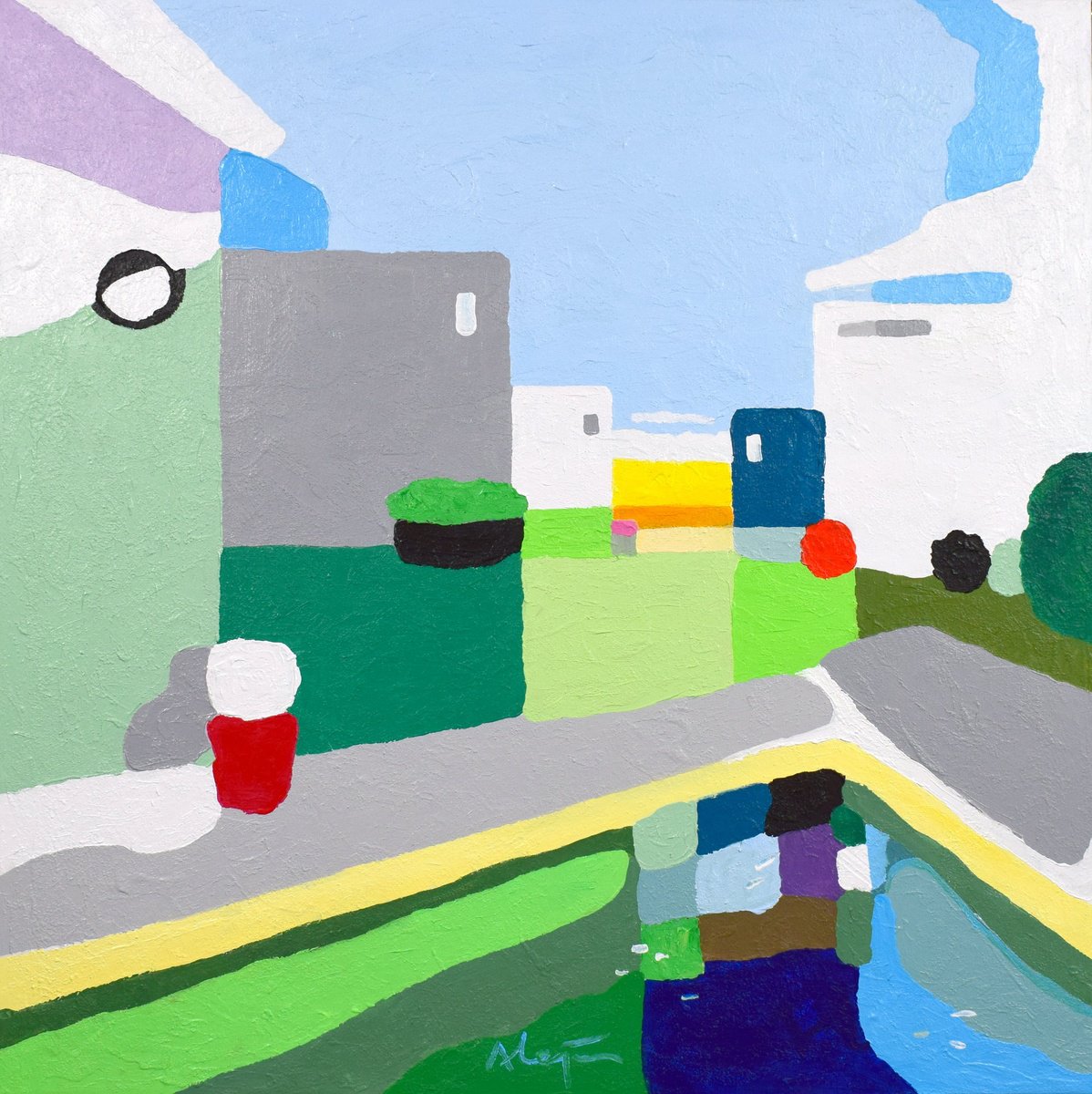 Impressionistic Landscape Acrylic Painting By Alejos, 39 X 39, A Cuadros, Original Artwork