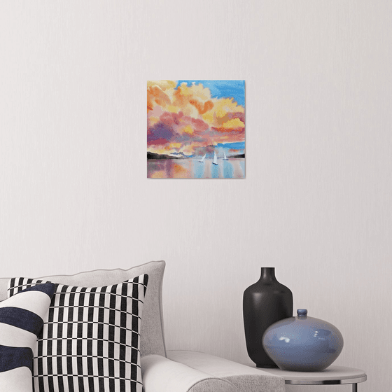 Seascape painting/Sunset clouds painting