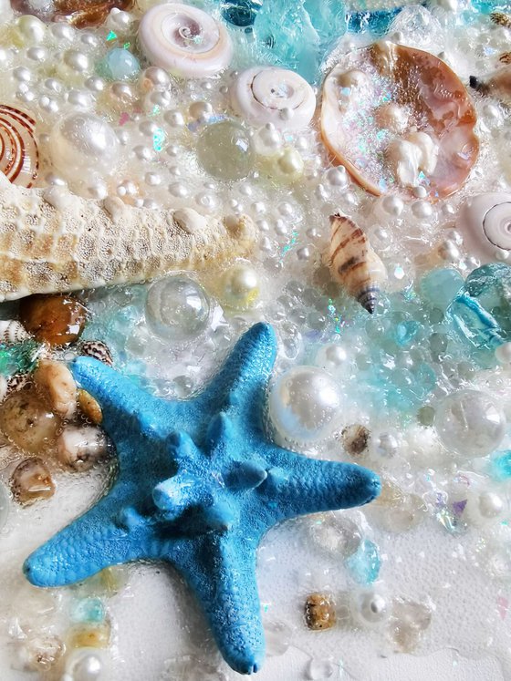 Abstract Sea Ocean marine wall sculpture with precious stones