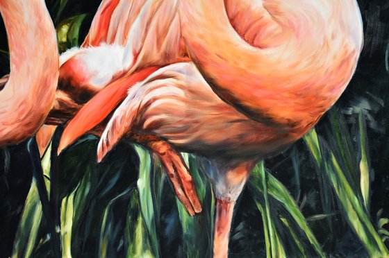 Original oil painting with a pair of flamingos 130 * 100 cm