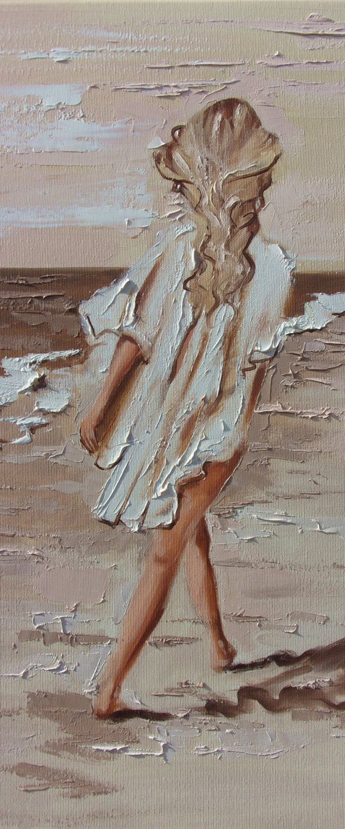 " A DREAM ...  "  original painting window  palette knife GIFT brown by Monika Luniak