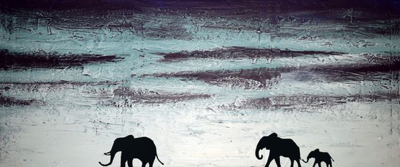 elephant rapture original abstract landscape impasto africa animal painting art canvas - 120 x 50 cm