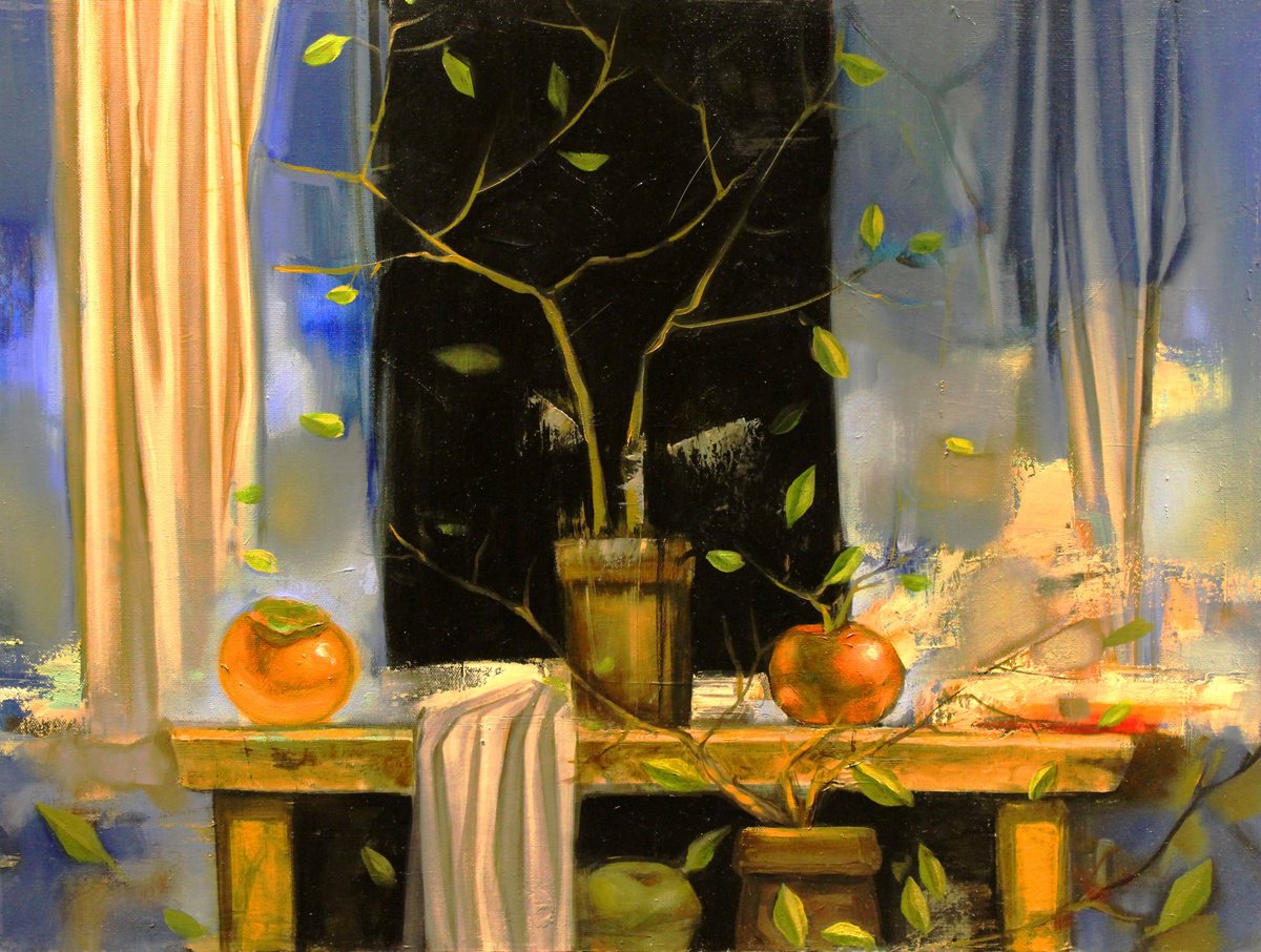 Impressionistic Still Life Oil Painting By Seyran Mejanyan, 31 X 24", Morning, Original Artwork