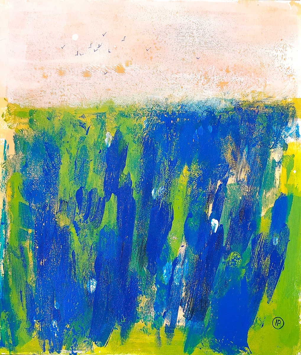 Impressionistic Landscape Acrylic Painting By Irina Plaksina, 11 X 14, Texas Wildflowers, Original Artwork