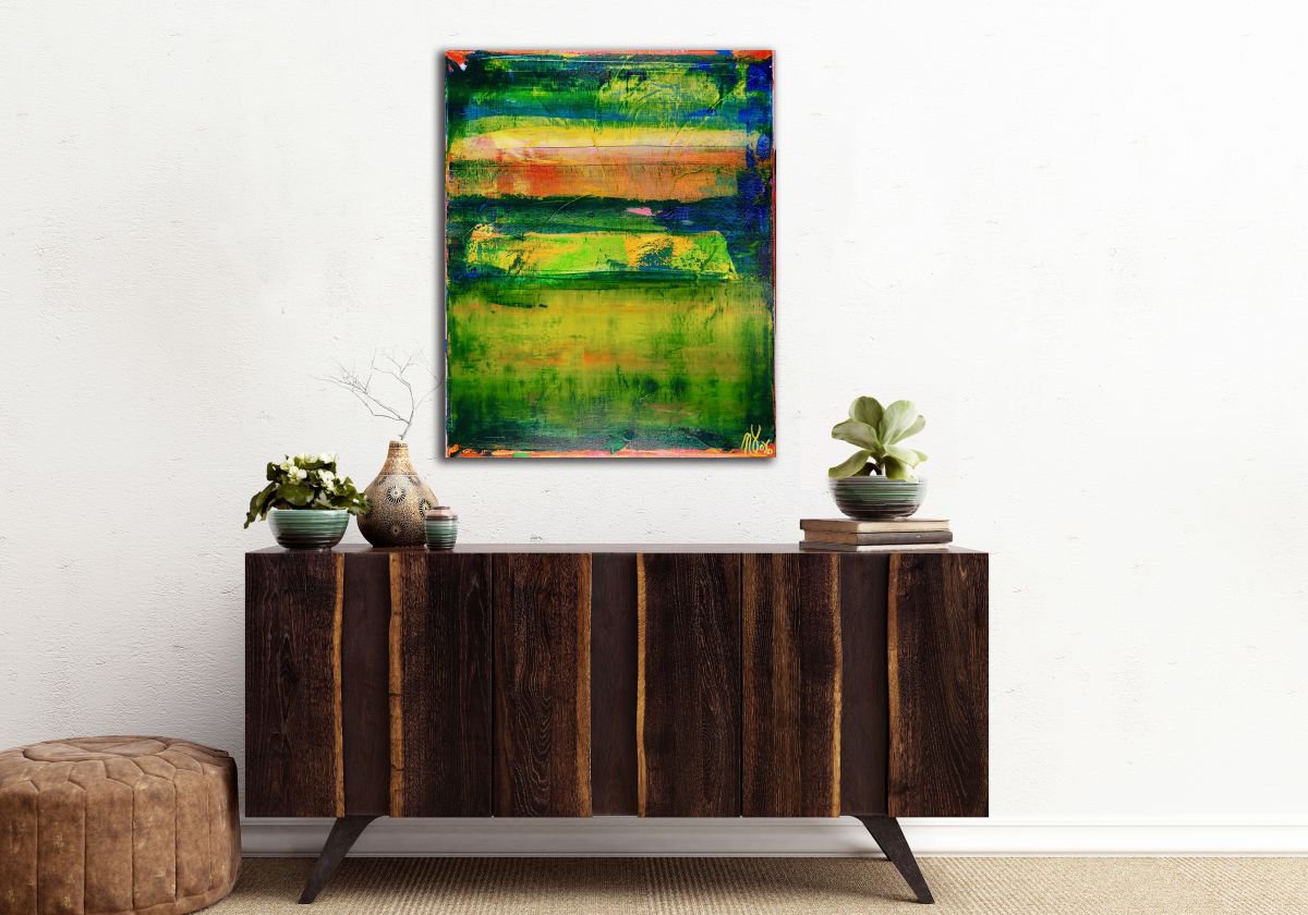 Abstract Acrylic Painting By Nestor Toro, 16 X 20", Green Retreat, Original Artwork