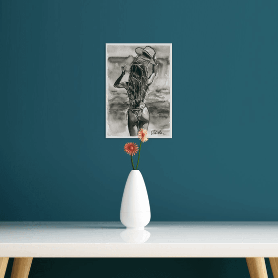 Girl, Sea, Bonnet and Wind