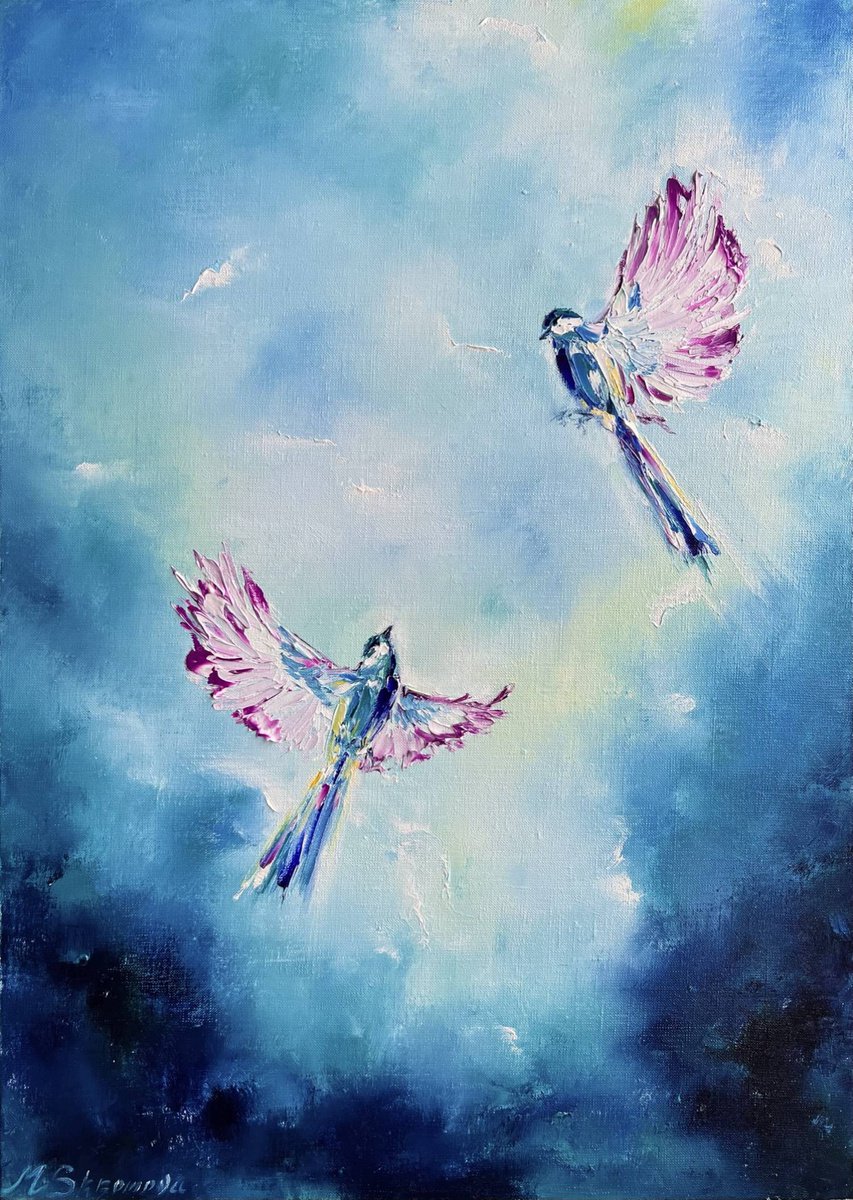 ETERNAL LOVE IN HEAVEN - Beauty. Birds. Pair. Flight. Meeting. Fairy tale. Sweep. Sky. by Marina Skromova
