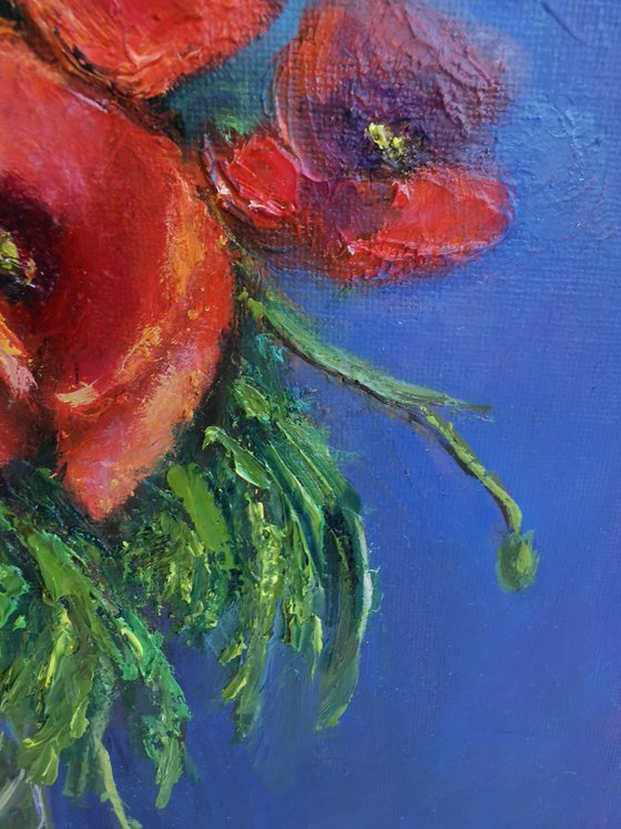 Poppy Flowers in Chrystal Vase, oil painting