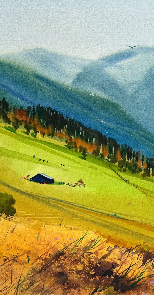 landscape 7. original watercolor painting by Yevheniia Salamatina