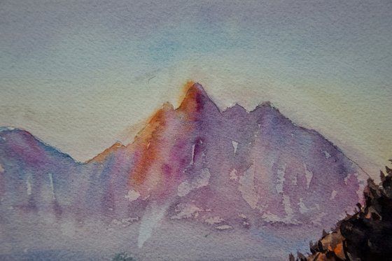 Mountains Painting, Fall Landscape Watercolor Painting, Slovak original wall art