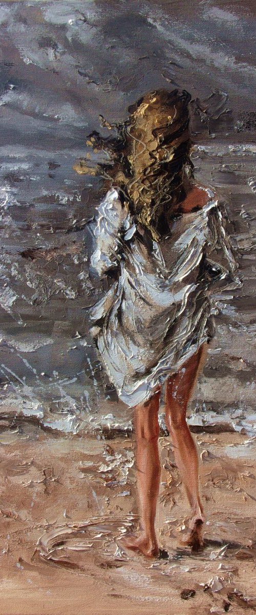" MOMENTS  ... " SEA original painting palette knife GIFT MODERN URBAN ART OFFICE ART DECOR HOME DECOR GIFT IDEA by Monika Luniak