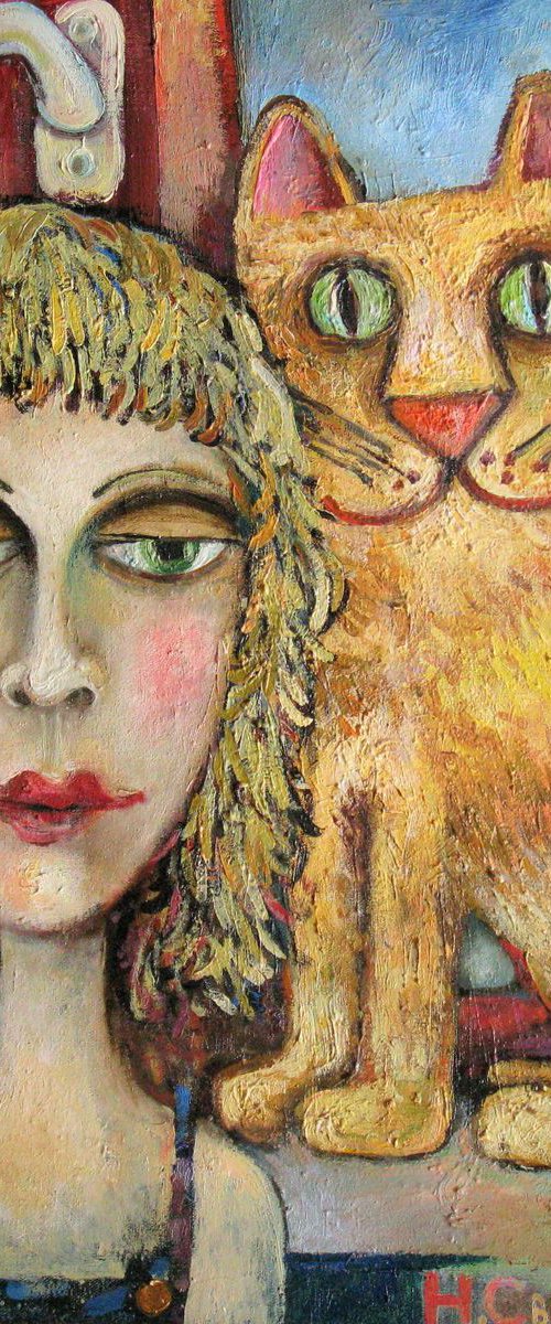A girl, a city and red dreams. 2012. 65х65. by Nikifor Swiristuhin