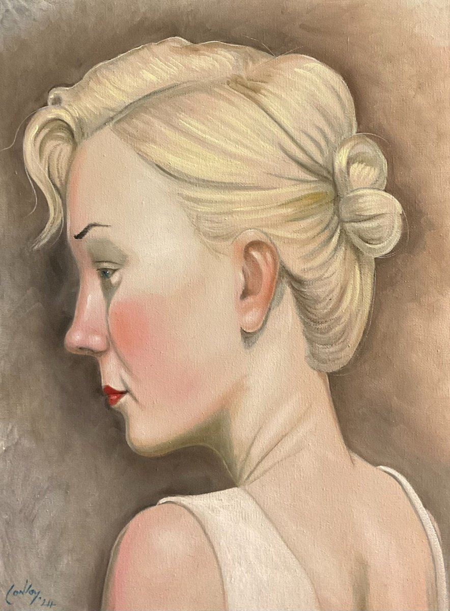 Surrealistic Portrait Oil Painting By Pete Conroy, 12 X 16", The Angelic One, Original Artwork